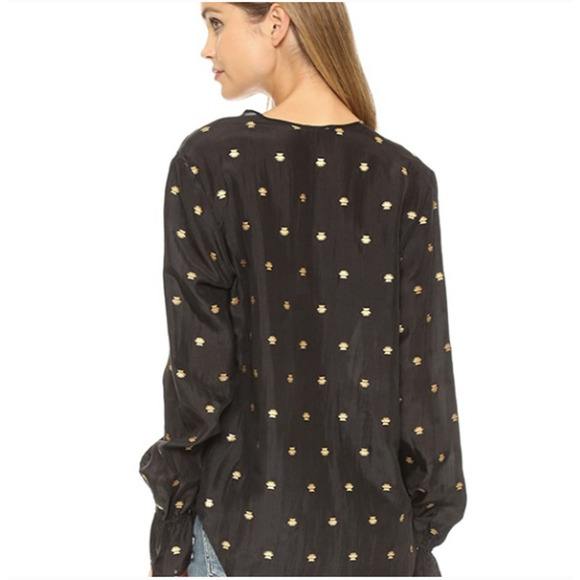 St. Roche Catherine Silk Metallic Block Print Long Sleeve Blouse - Picture 2 of 6